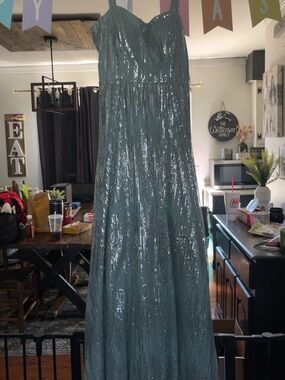 Sparkling Teal Sequin Prom Dress - Sleeveless Gown